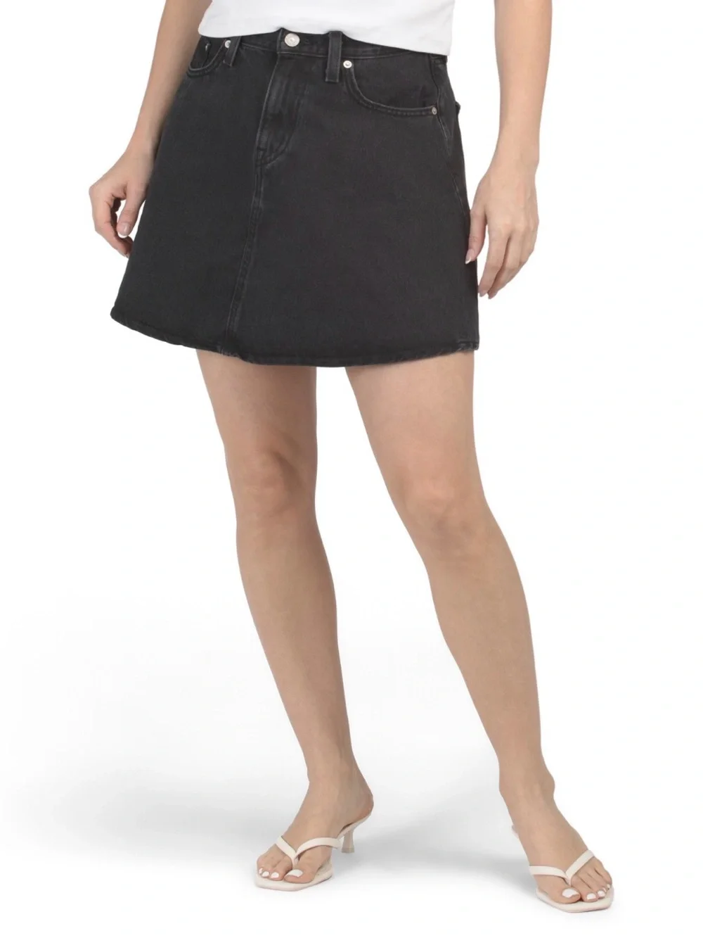 Levi’s Premium A-Line Mini Flounce Skirt Black Size 25 Denim A87250003 NWT - Picture 3 of 9